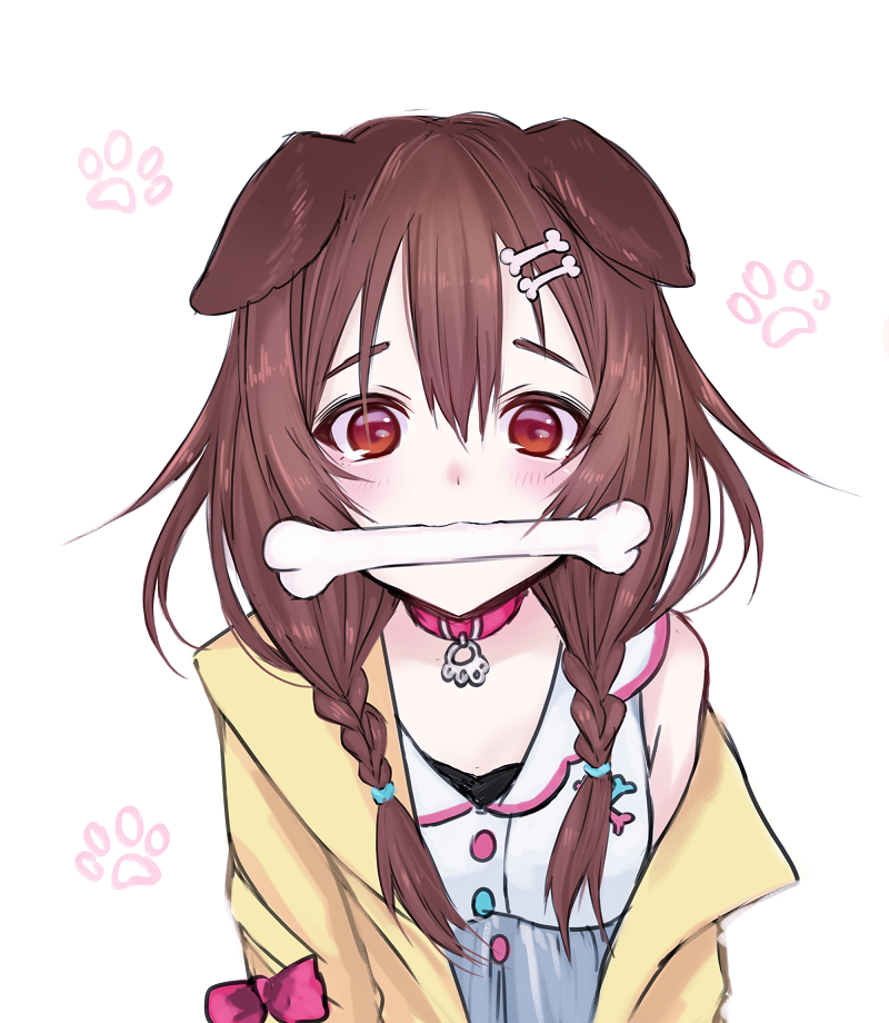 Hololive、戌神沁音、戌神沁音 (第一套服装) 1名女孩 猫脸笑 动物项圈 兽耳 脸红