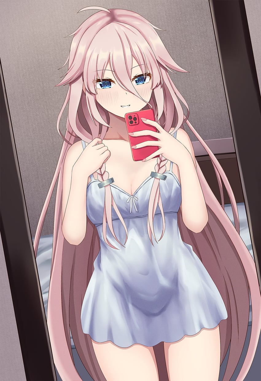 VOCALOID、IA 1名女孩 娃娃装睡衣 蓝眼 脸红 乳房