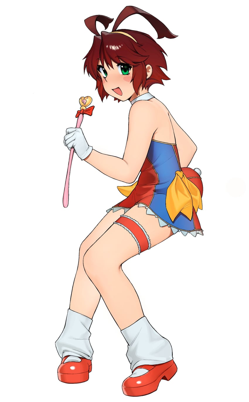炼金三级 (魔法美少女)、尤玛 (炼金三级魔法少女) 1名女孩 呆毛 裸腿 露肩 棕发