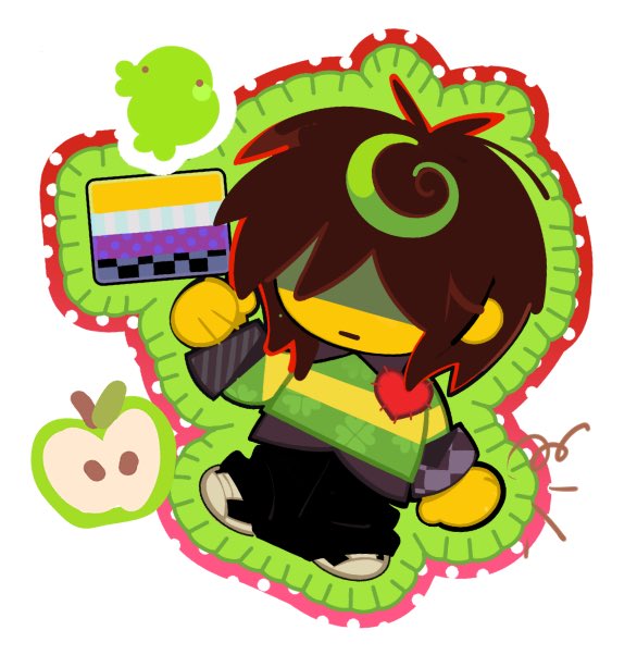 三角符文、Undertale/Deltarune、Kris (Deltarune) 1个其他角色 苹果 黑裤子 黑衬衫 棕发