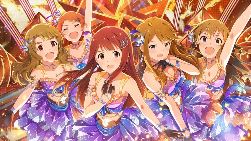 偶像大师、偶像大师百万现场、偶像大师 百万现场 剧场时光 5名女孩 :D 微笑 呆毛 举手