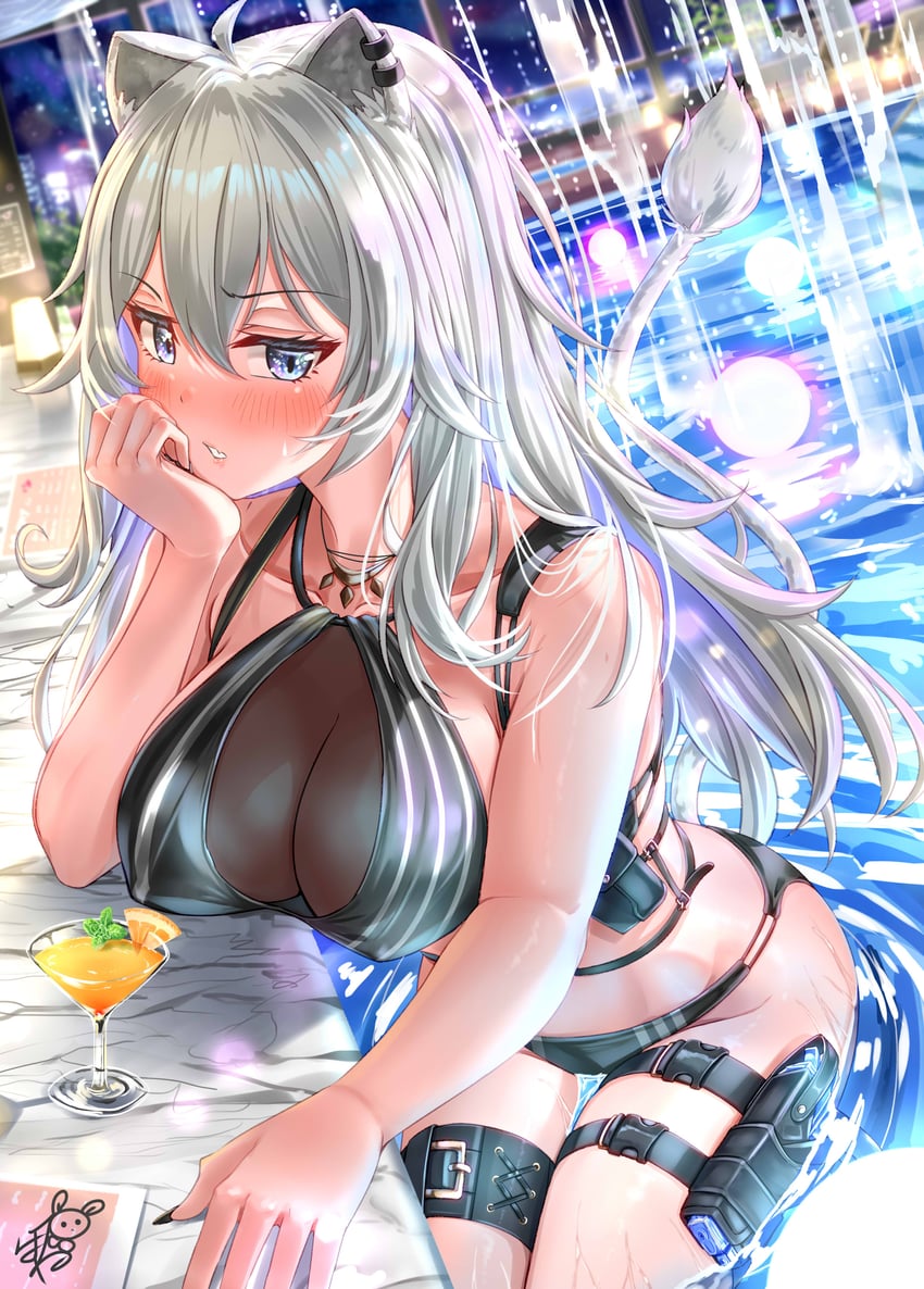 Hololive、狮白牡丹 1名女孩 改装服装 呆毛 兽耳穿孔 兽耳