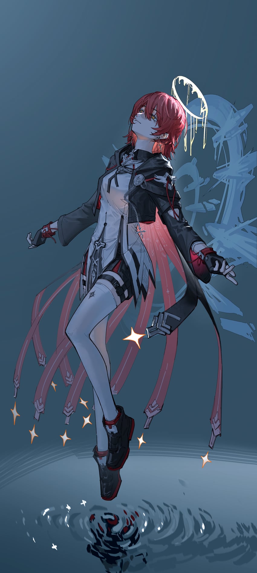 明日方舟、能天使 (明日方舟)、能天使 (新约) (明日方舟) 天使 踝靴 黑色靴子 黑色手套 黑色夹克