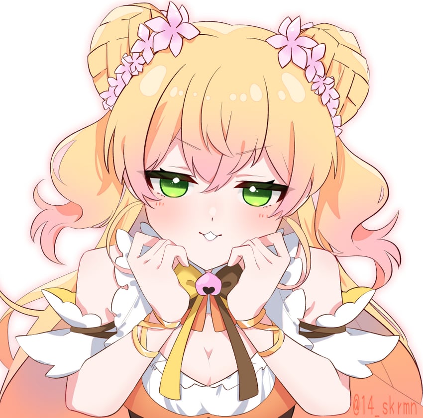 Hololive、桃铃音音 1名女孩 臂环 铃铛 金发 脸红