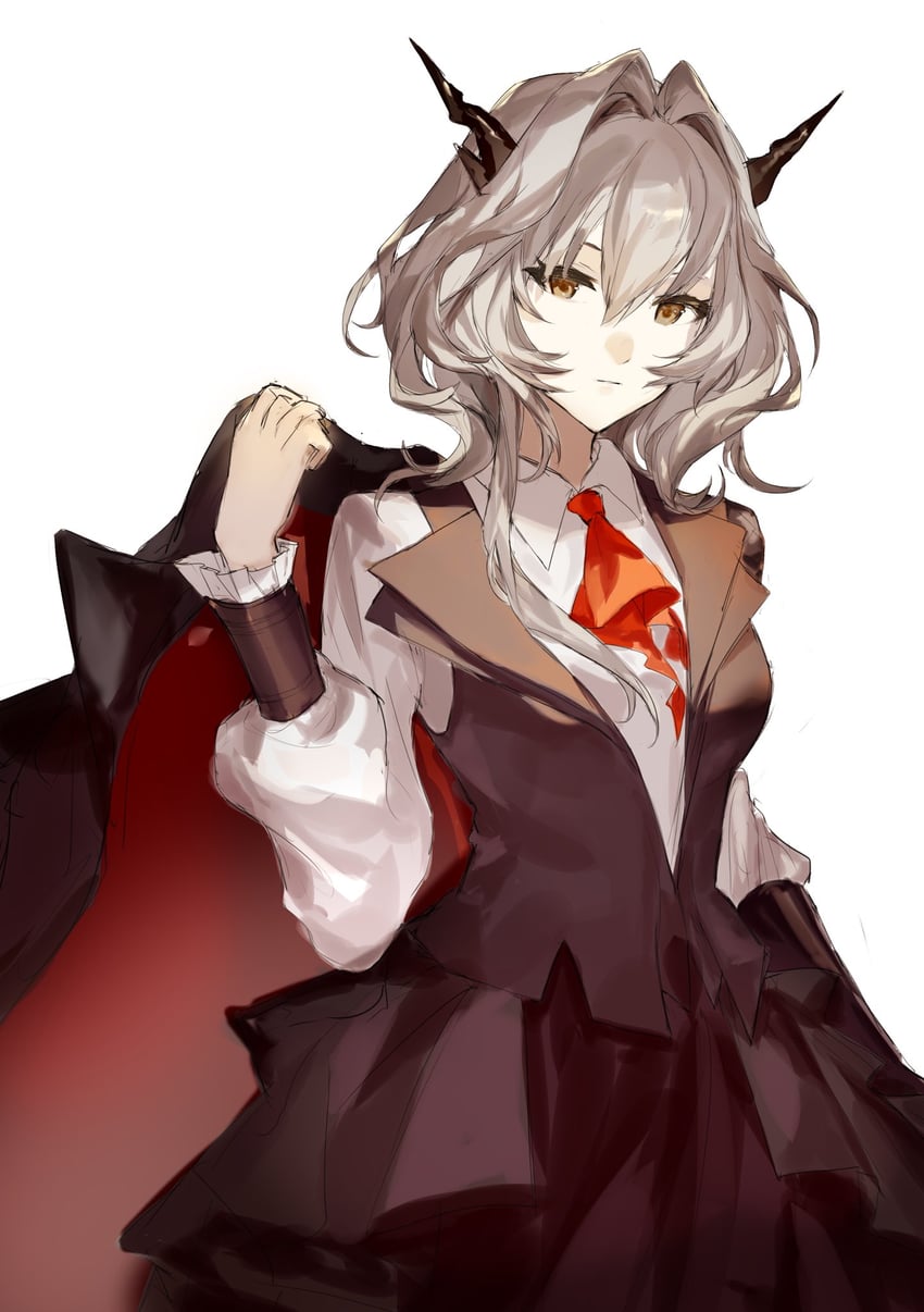明日方舟、塔露拉 (明日方舟)、塔露拉 (第17章) (明日方舟) 1名女孩 阿斯科特领巾 黑色夹克 黑色裙子 黑色马甲