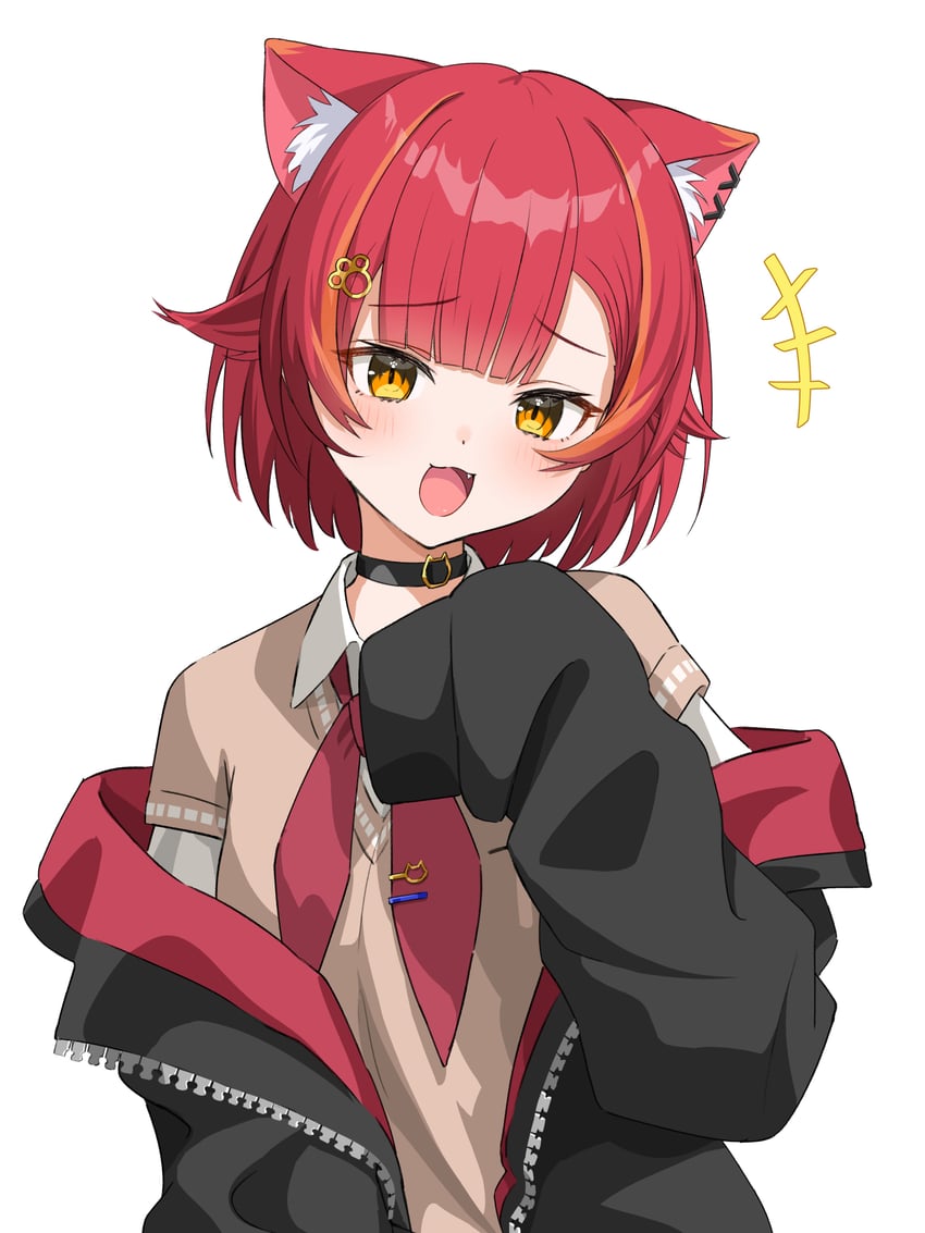 彩虹社、猫汰Tsuna、猫田津奈 (第四套服装) +++ 1名女孩 兽耳毛 兽耳 黑色项圈