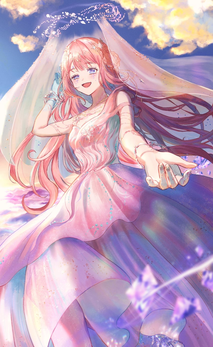 暖暖系列、闪耀暖暖、以星之名起誓 (闪耀暖暖) 1名女孩 露肩 蓝眼 蓝色手套 蓝天