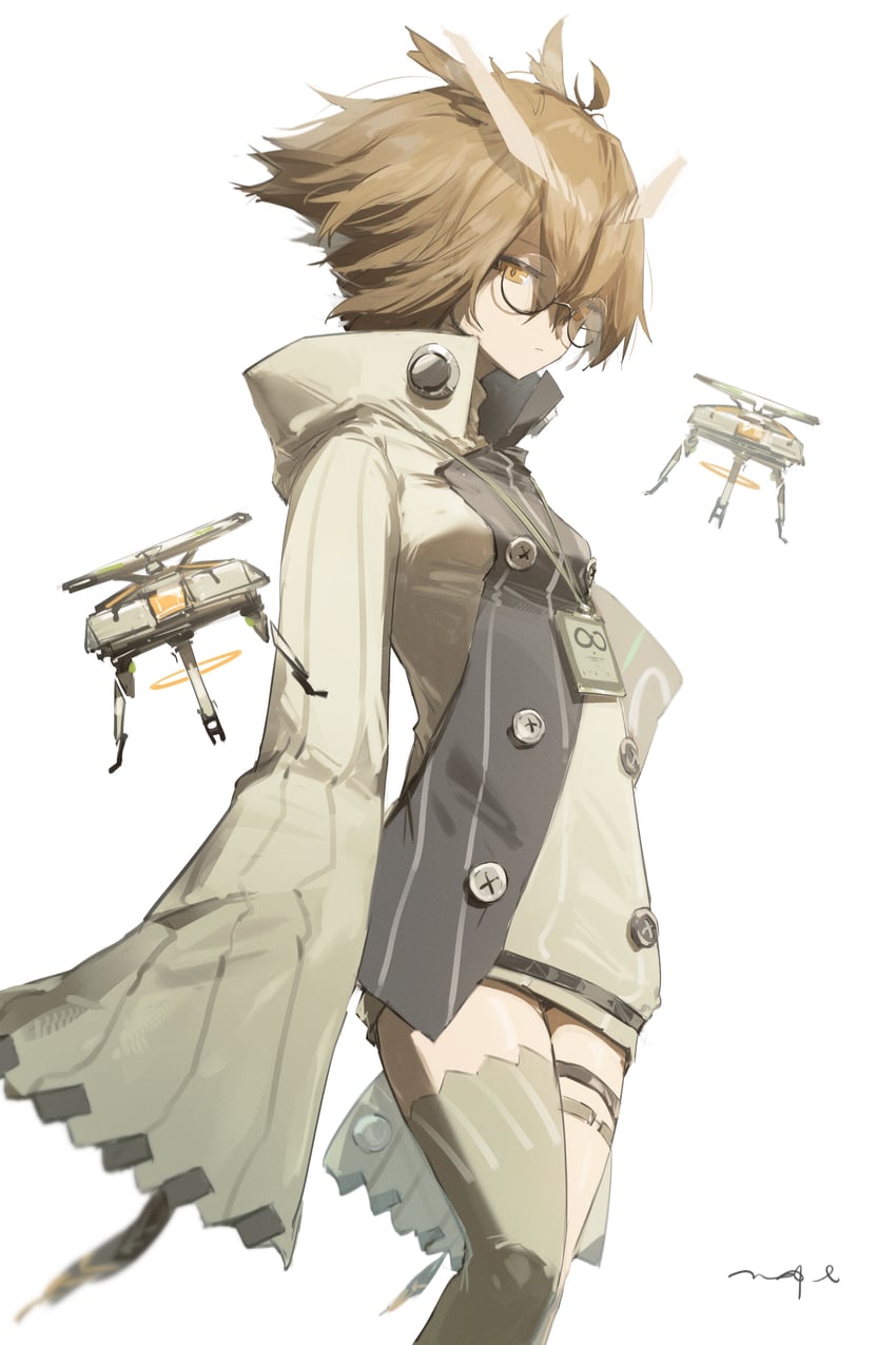 明日方舟、赫默 1名女孩 呆毛 棕发 纽扣 牛仔镜头