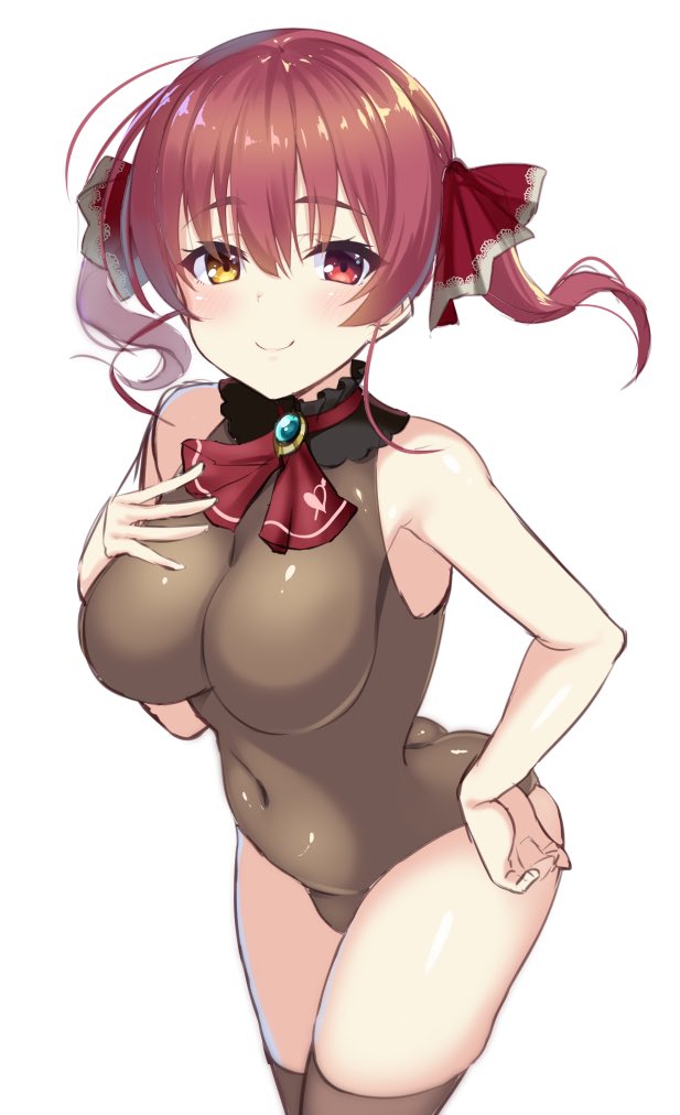 Hololive、宝钟玛琳、宝钟玛琳 (第一套服装) 1名女孩 阿斯科特领巾 露肩 黑领 黑色过膝袜