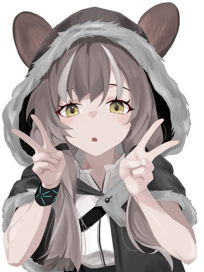 明日方舟、蜜莓 (明日方舟) 1名女孩 黑色披肩 脸红 棕发 斗篷