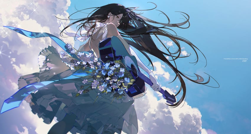 原创 1名女孩 背影 后背蝴蝶结 黑发 蓝色蝴蝶结