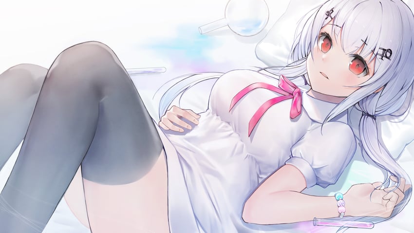 彩虹社、叶加濑冬雪 1名女孩 黑色过膝袜 手链 乳房 领子裙