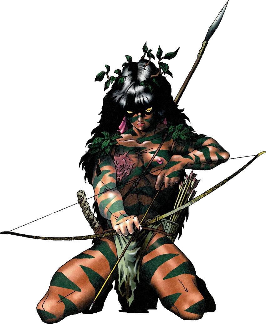恶魔召唤师（游戏）、恶魔召唤师系列、amazon (megami tensei) 1名女孩 亚马逊战士 箭 黑发 人体彩绘