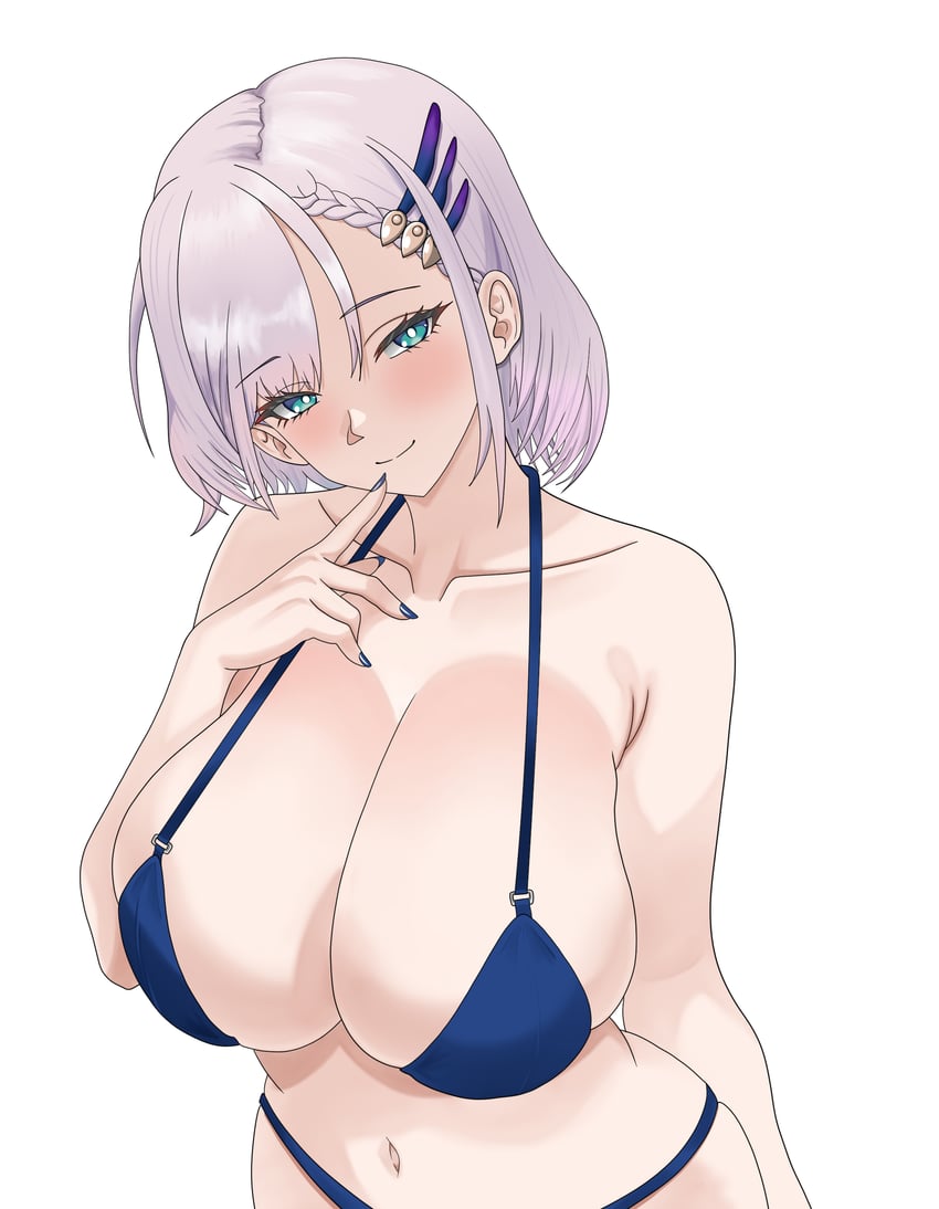 Hololive、Hololive Indonesia、帕福莉亚·雷音 1名女孩 比基尼 蓝色比基尼 蓝眼 脸红