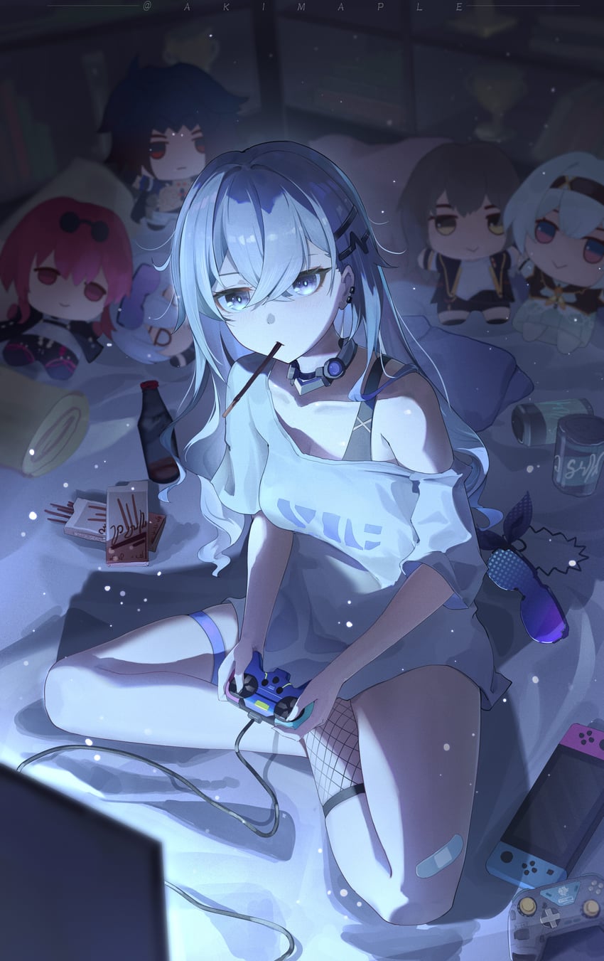 崩坏：星穹铁道、崩坏系列、刃(崩坏：星穹铁道) 1名女孩 不同发型 创可贴 腿上的创可贴 内衣肩带