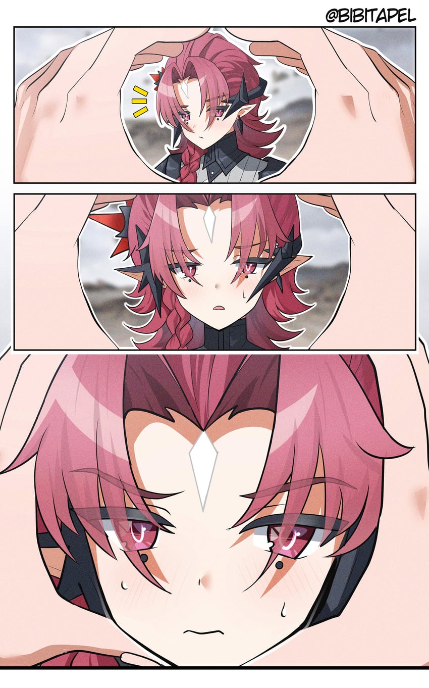 明日方舟、明日方舟：终末地、涅法利斯 (明日方舟) 1名女孩 三格漫画 脸红 辫子 漫画