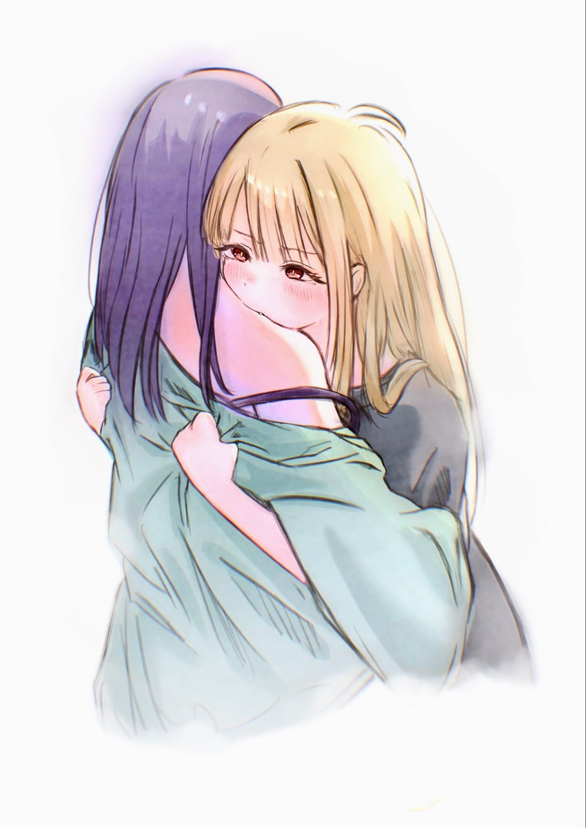 超辉夜姬!、辉夜 (超辉夜姬!)、坂寄伊吕波 2名女孩 咬 咬脖子 黑色文胸 黑衬衫
