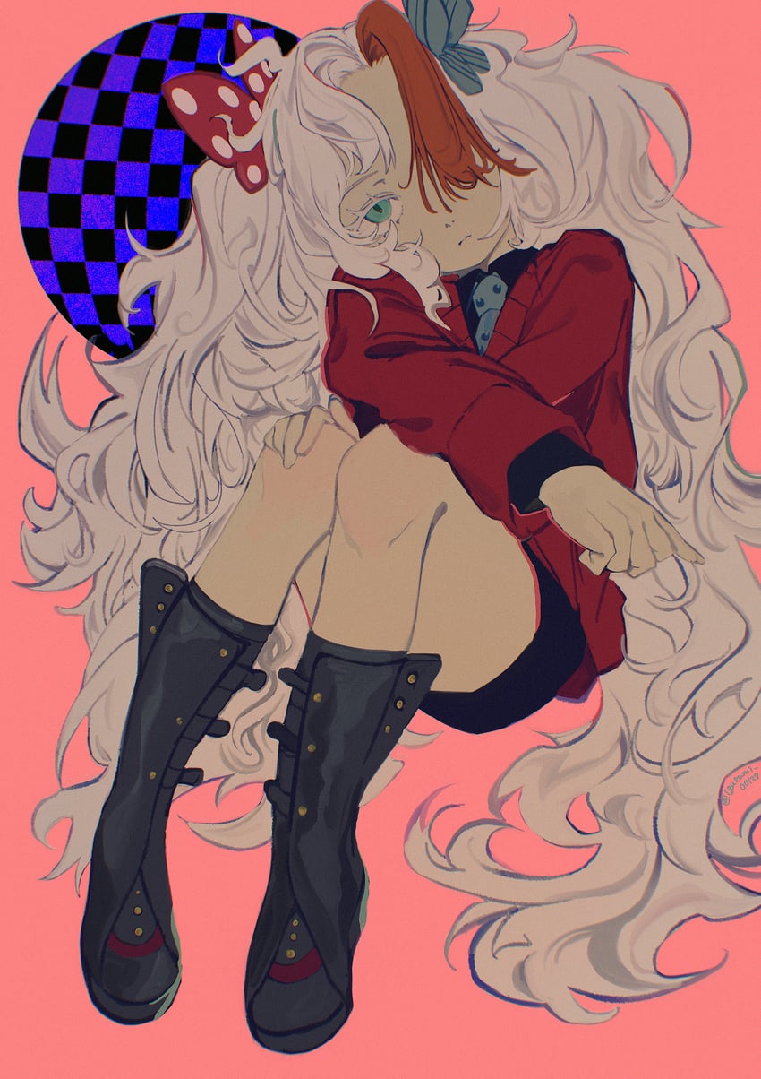 原创 1名女孩 黑色短裤 靴子 蝴蝶结 蝴蝶发饰