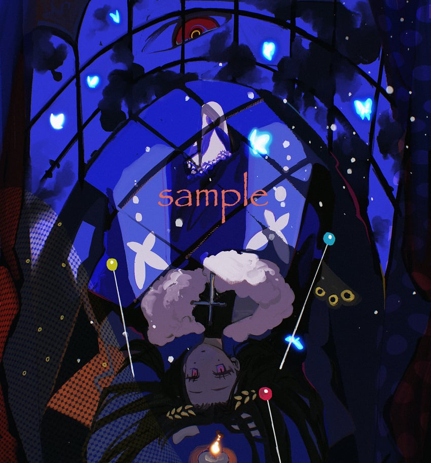 原创 1名女孩 黑发 虫子 蝴蝶 蜡烛