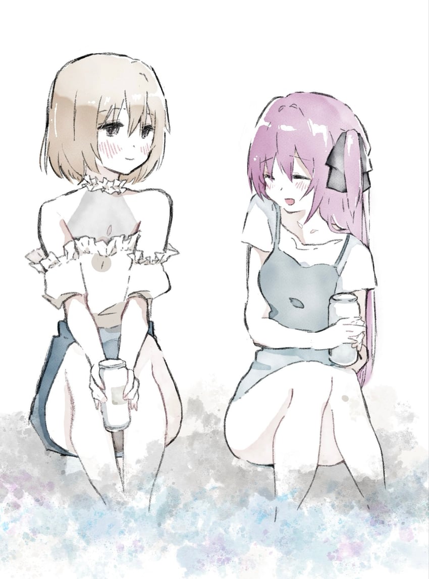 神稻牡丹：醉态如百合之花、上伊那牡丹、砺波伊吹 2名女孩 啤酒罐 黑色丝带 蓝色连衣裙 蓝裙子