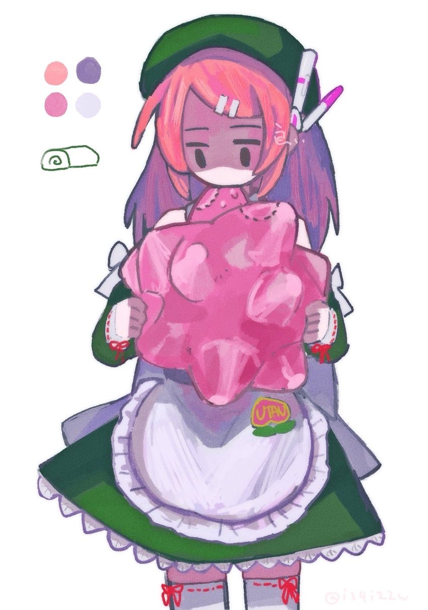 UTAU、桃音桃 1名女孩 围裙 贝雷帽 咬痕 糖果