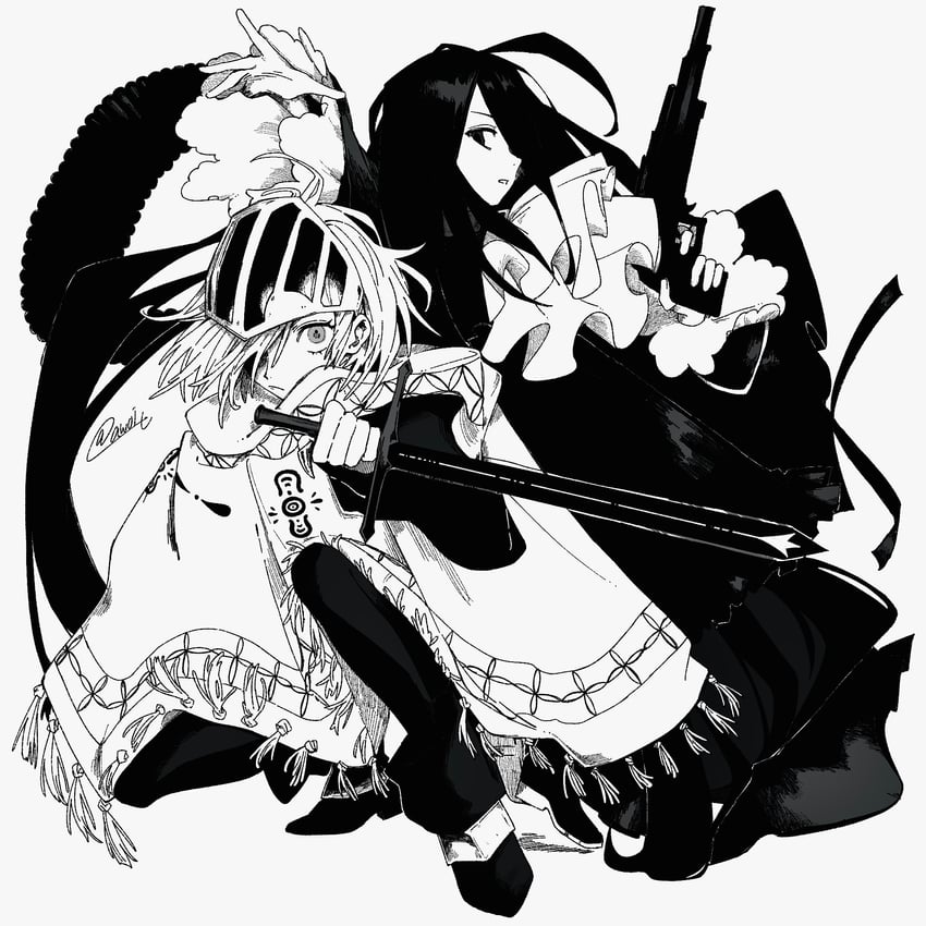 原创 2个男孩 穗饰 灰度 枪 单眼遮盖