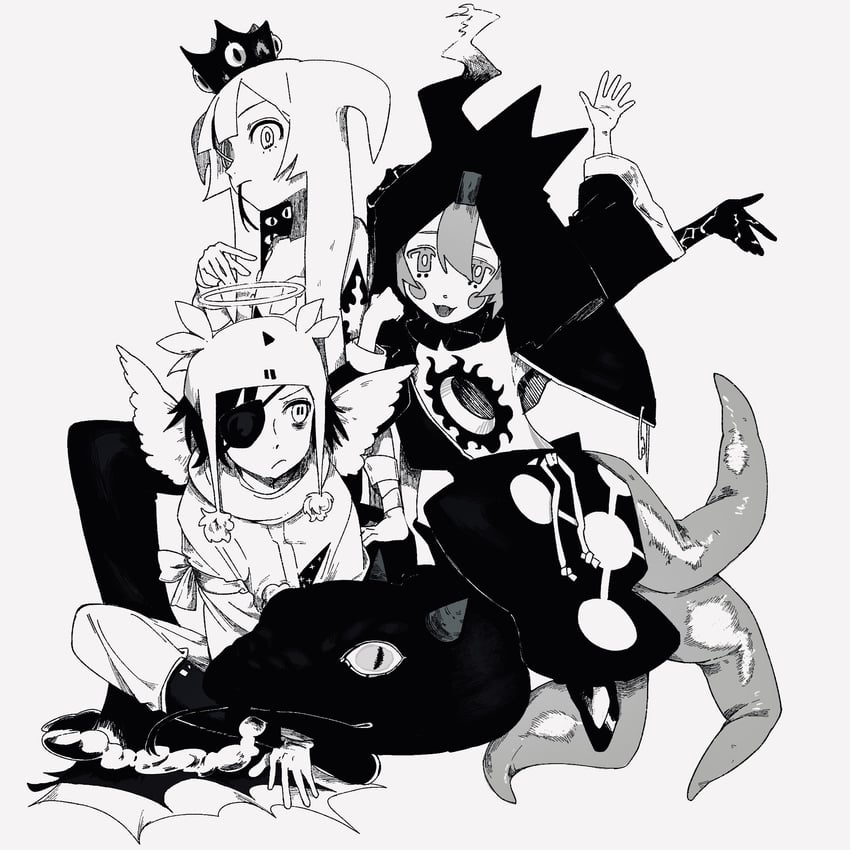 原创 3人女子 举手 齐刘海 腮红贴纸 闭嘴