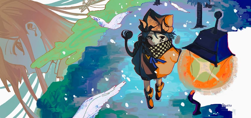 原创 1名男孩 兽耳 动物帽子 秋天 鸟