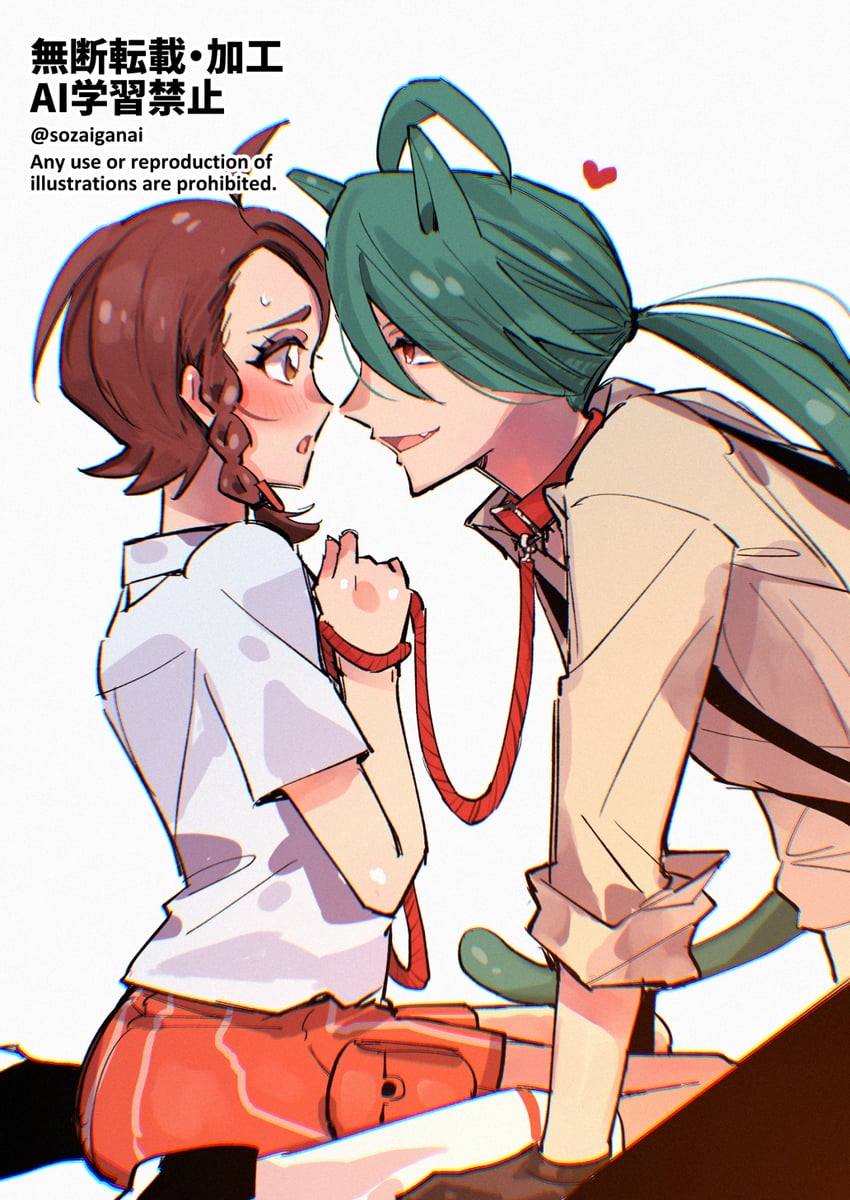 宝可梦、宝可梦 朱/紫、小春 (宝可梦) 2名女孩 呆毛 兽耳 作者名 脸红