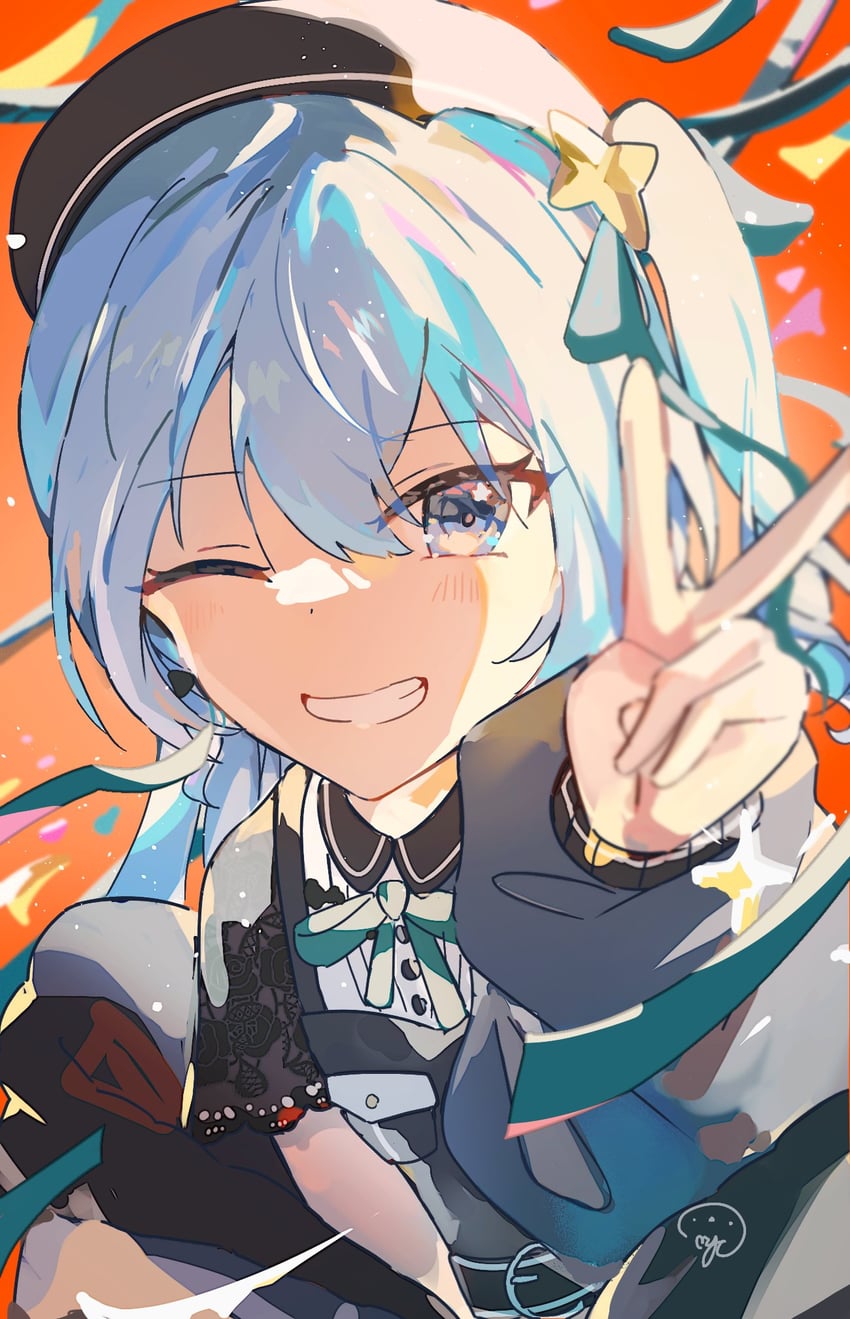 Hololive、星街彗星、星街彗星 (便装) 1名女孩 贝雷帽 蓝眼 蓝发 帽子
