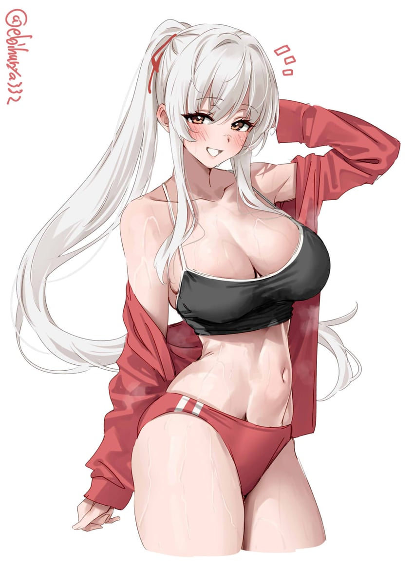 舰队Collection、翔鹤 (舰队Collection) 1名女孩 脸红 乳房 灯笼裤 乳沟