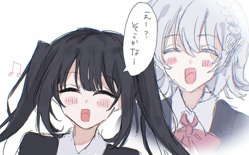 魔法少女的小镇审判、kurobe honoka、黑部奈乃花 2名女孩 黑发 黑衬衫 腮红贴纸 辫子