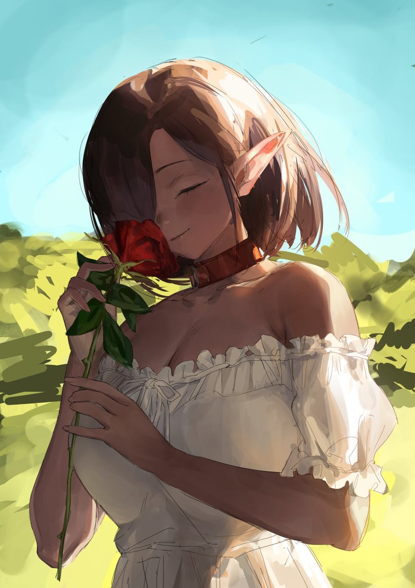 原创、elynea (ataririri) 1名女孩 露肩 蓝天 乳房 棕发