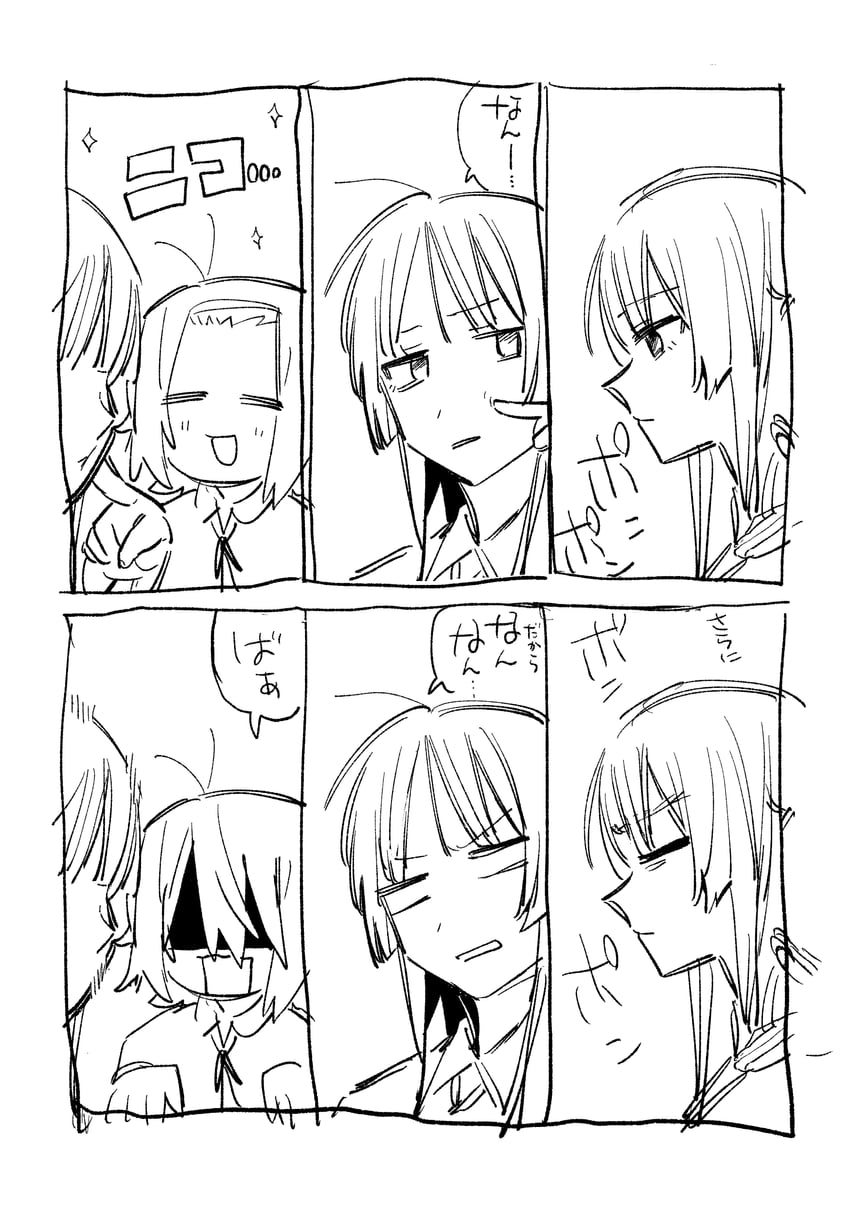 轻音少女、秋山澪、田井中律 2名女孩 有领衬衫 漫画 灰度 发带
