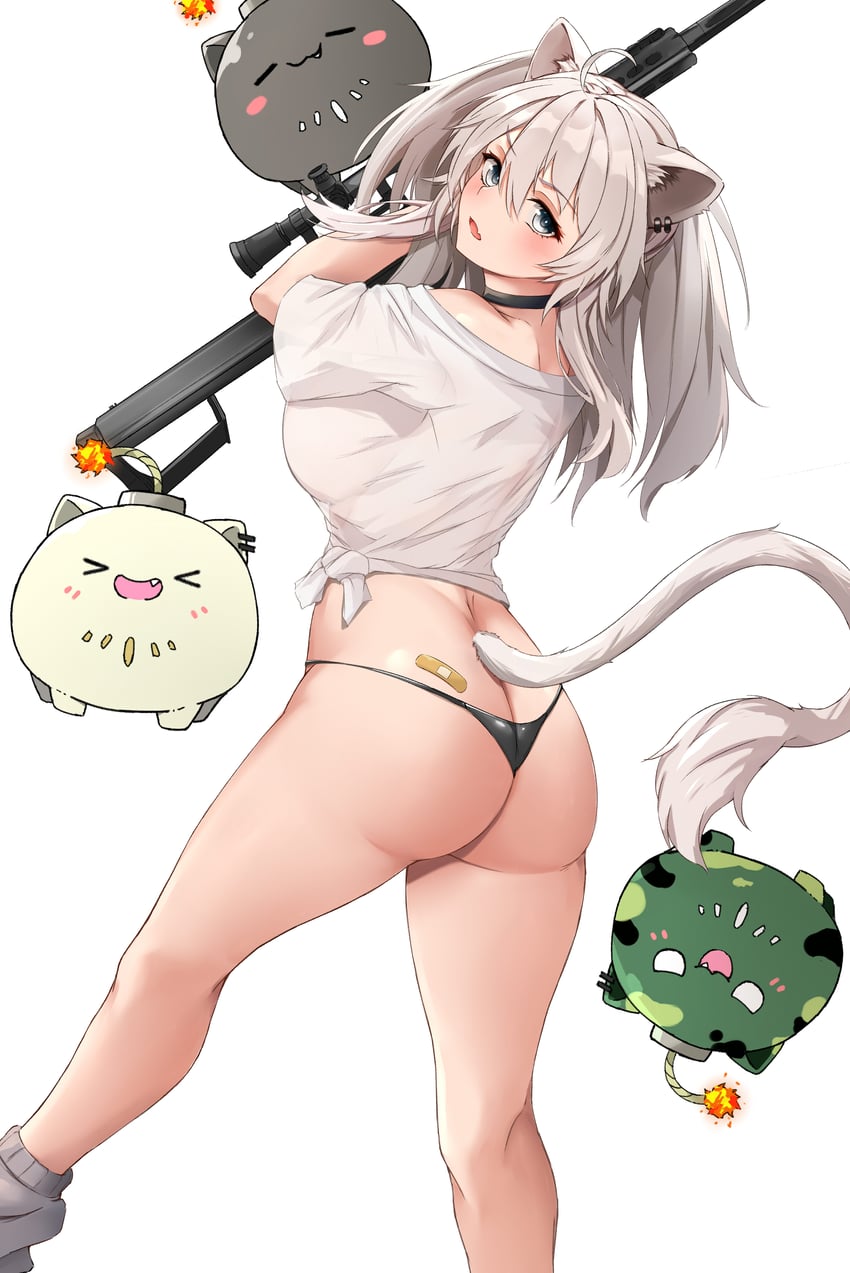 Hololive、狮白牡丹、狮白牡丹 (深夜便利店) 1名女孩 呆毛 兽耳穿孔 兽耳 屁股