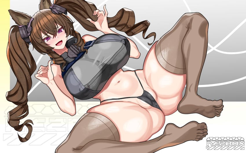 明日方舟、明日方舟：终末地、安洁莉娜 (明日方舟) 1名女孩 :D 异形乳量 (大) 异色瞳 兽耳毛
