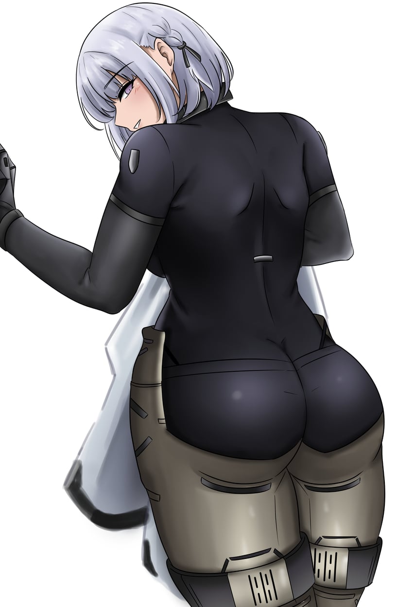 少女前线、RPK-16 (少女前线) 1名女孩 屁股 黑色连体衣 紧身连体衣 牛仔镜头