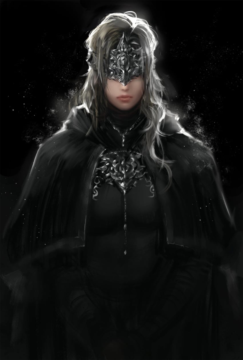 黑暗之魂、黑暗之魂3、FromSoftware 1名女孩 包扎的手臂 绷带 黑色背景 黑色小披肩
