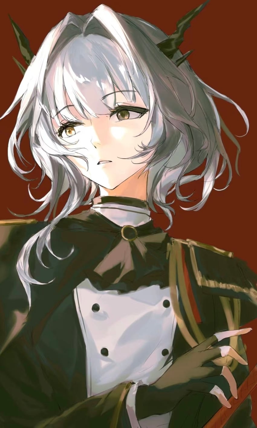 明日方舟、塔露拉 (明日方舟)、斗士塔露拉 (明日方舟) 1名女孩 阿斯科特领巾 黑色细领带 黑色手套 黑色夹克