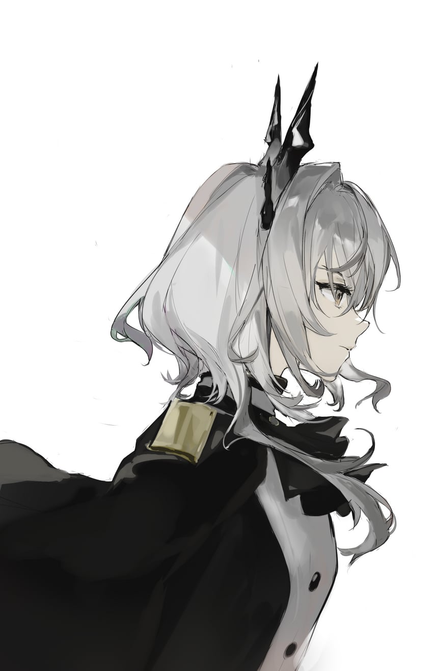 明日方舟、塔露拉 (明日方舟)、斗士塔露拉 (明日方舟) 1名女孩 阿斯科特领巾 黑色细领带 黑色大衣 闭嘴