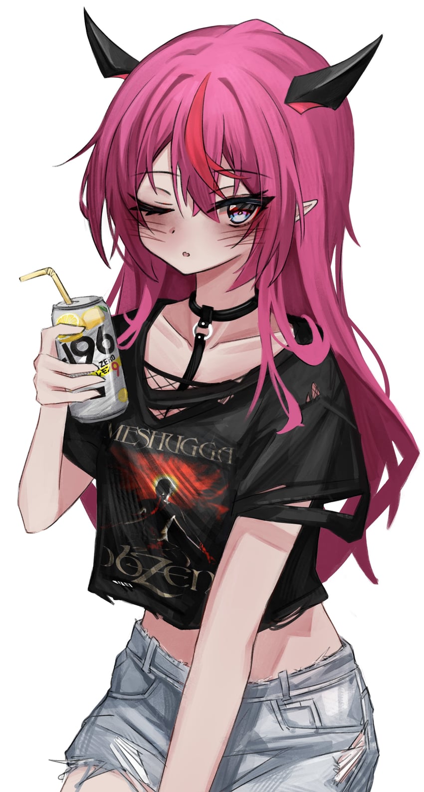 Hololive、Hololive英语、meshuggah 1名女孩 酒 替换服装 弯曲吸管 黑色项圈