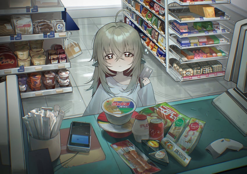 原创 1名女孩 呆毛 薯片袋 眼袋 碗