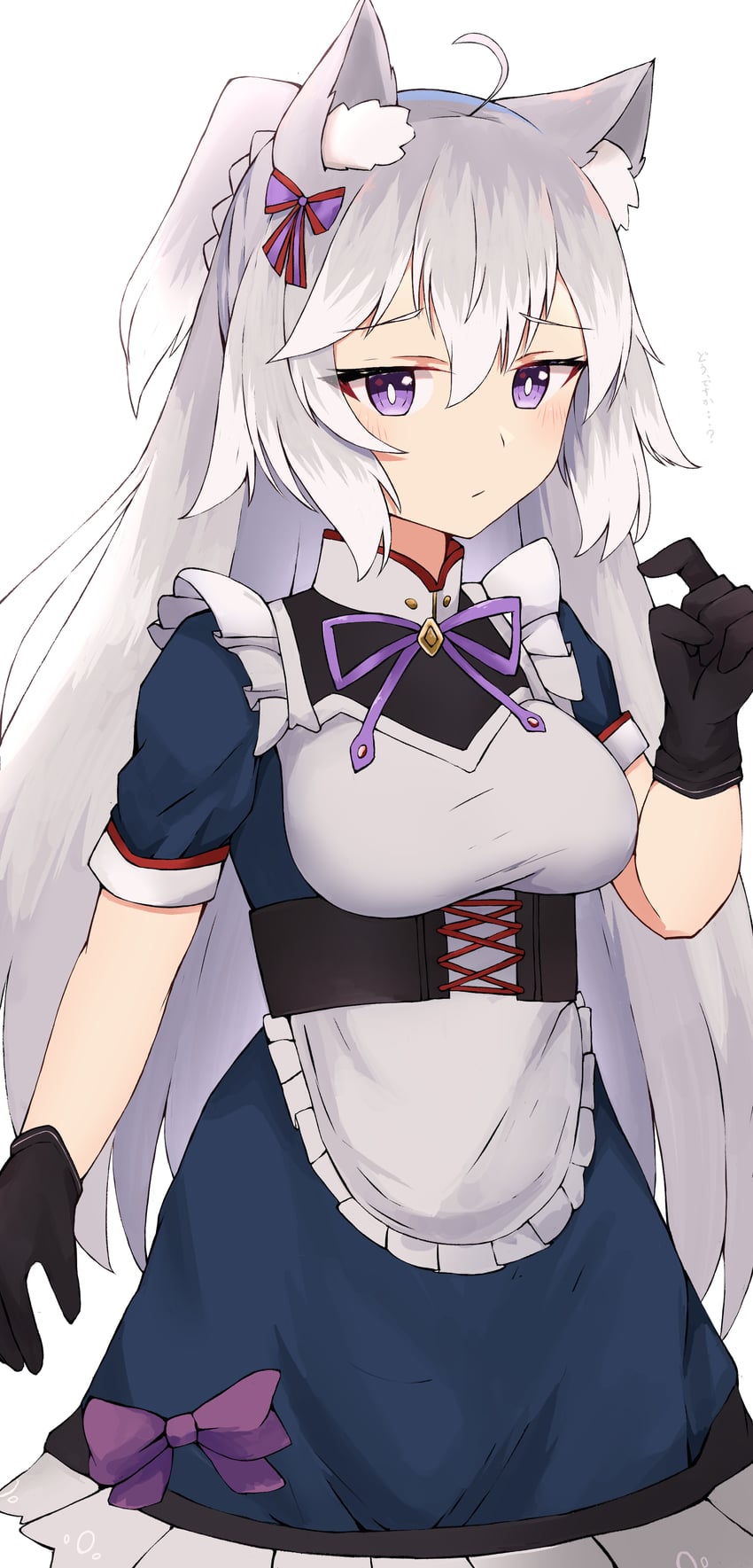 原创 1名女孩 兽耳 围裙 黑色手套 蓝色连衣裙