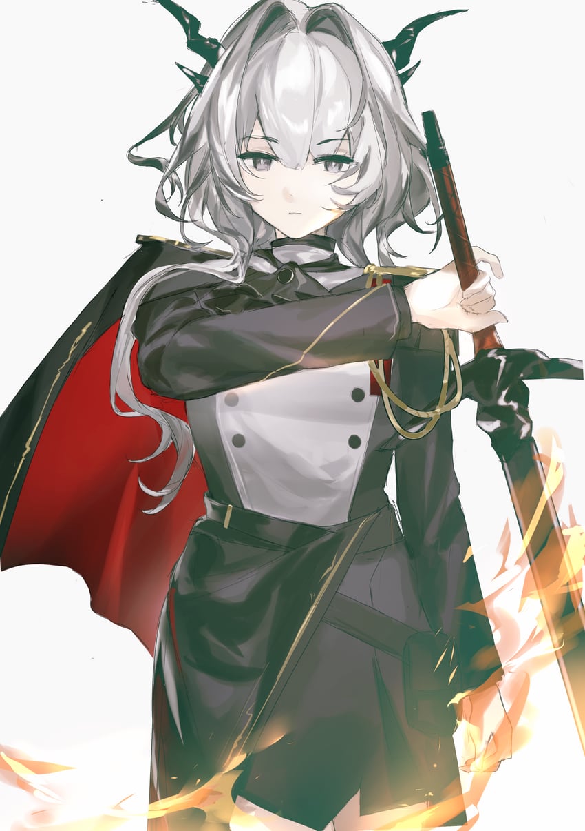 明日方舟、塔露拉 (明日方舟)、斗士塔露拉 (明日方舟) 1名女孩 阿斯科特领巾 黑色细领带 黑色小披肩 黑色夹克