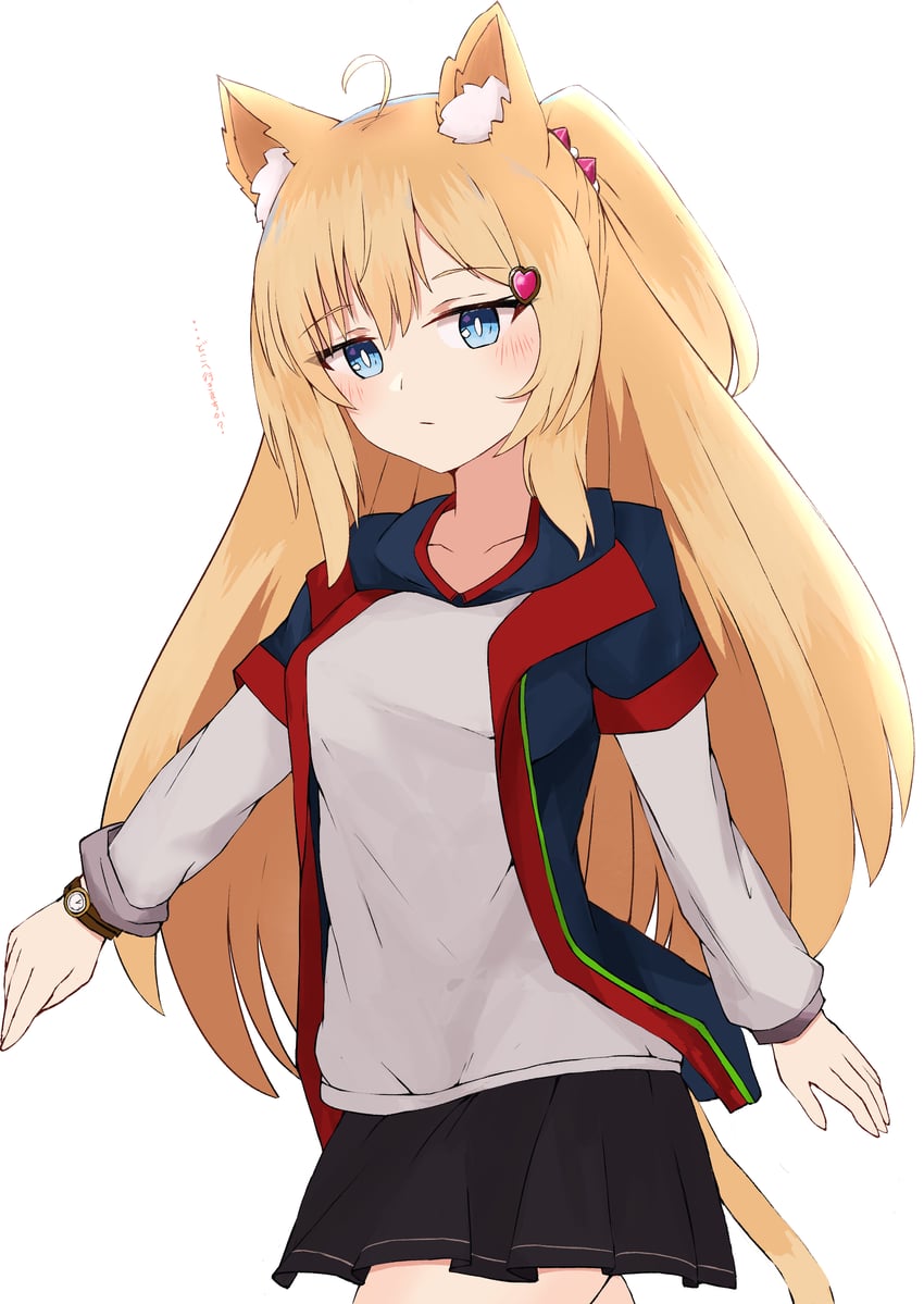 原创 1名女孩 呆毛 兽耳毛 兽耳 黑色裙子