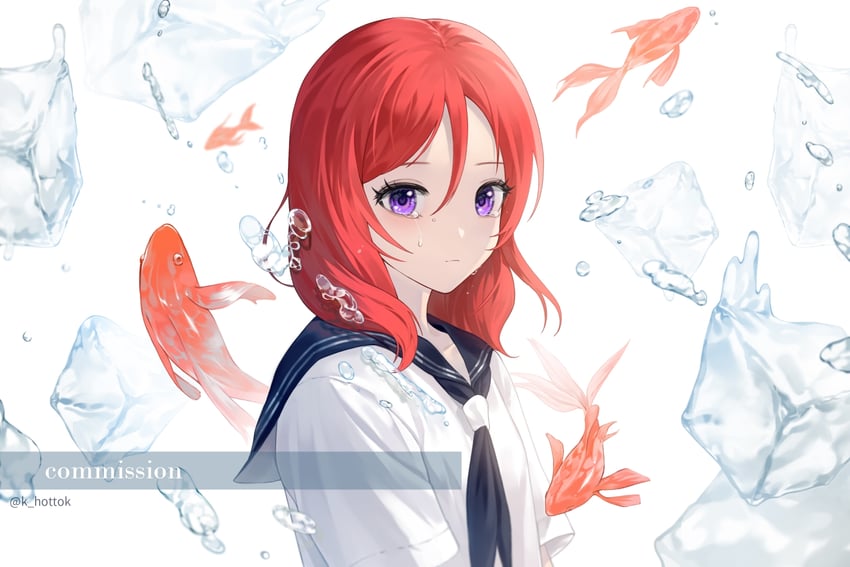Love Live!、西木野真姬 1名女孩 黑色领巾 黑色水手领 蓝色水手领 闭嘴