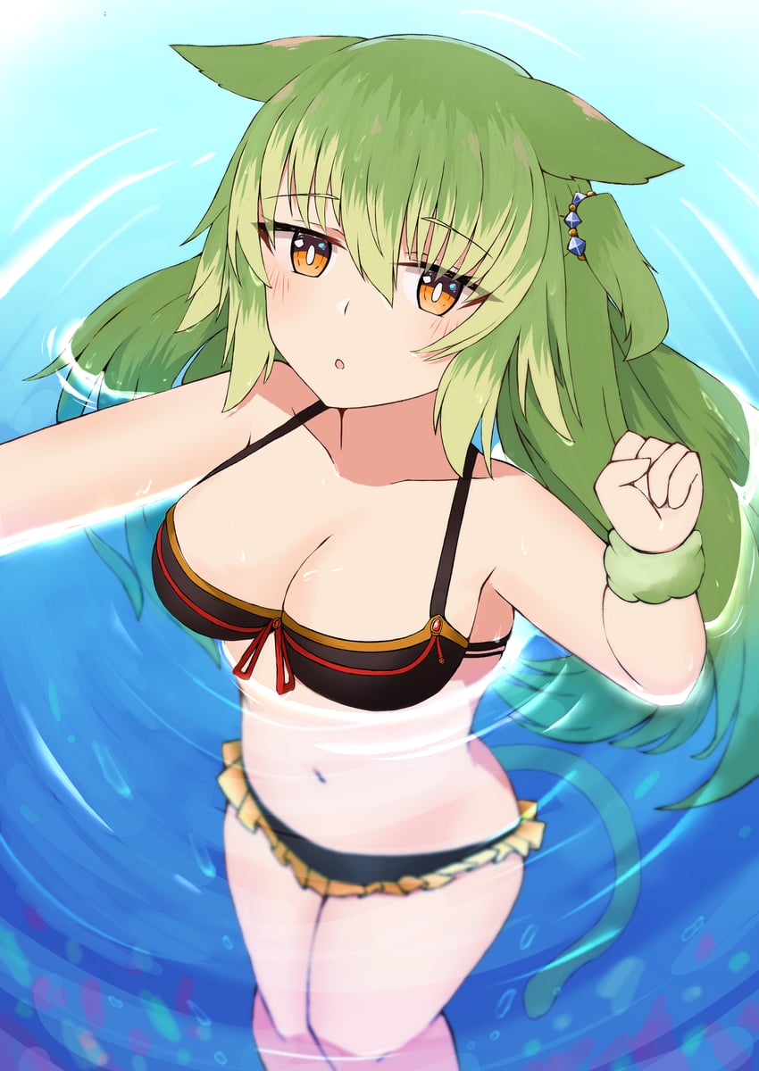 原创 1名女孩 惊讶 兽耳 露肩 比基尼