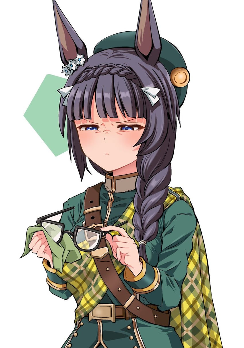 赛马娘、善信罗布罗伊 (英雄作家) (赛马娘)、荒漠英雄（赛马娘） 1名女孩 兽耳 腰带 黑框眼镜 蓝眼