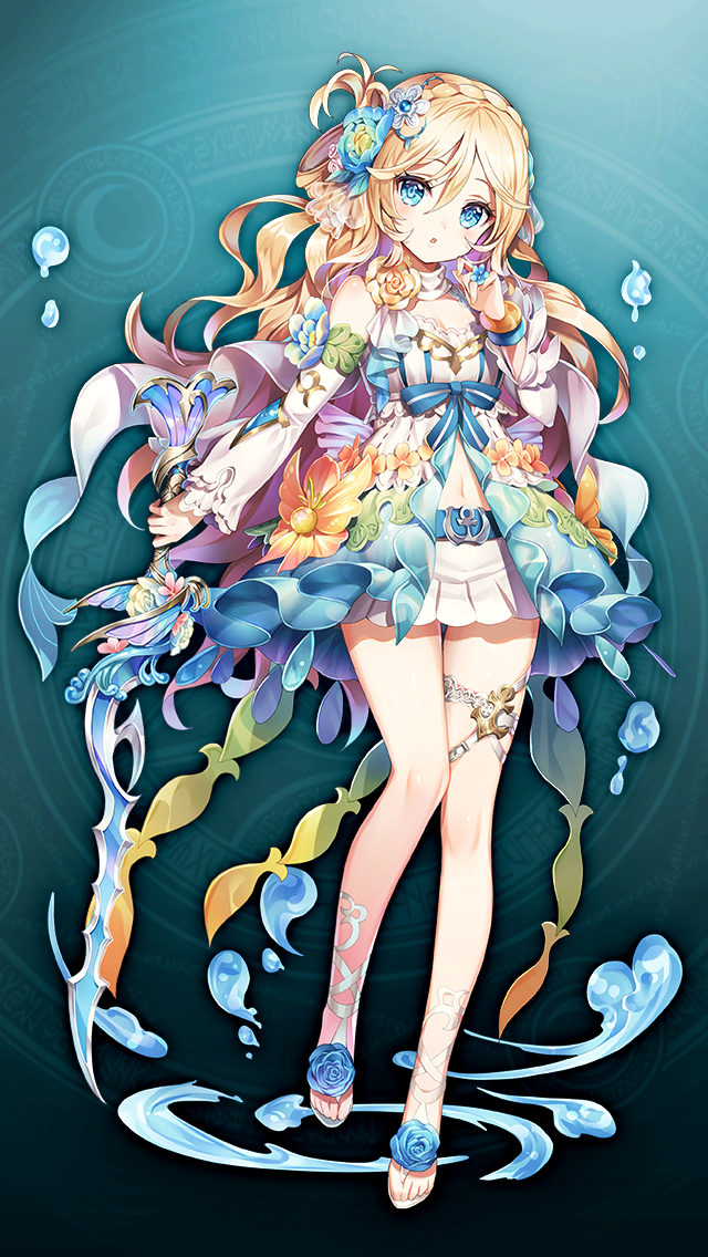 格林笔记、艾琳娜·林雷斯 (格林笔记)、eleanor linless (summer) (grimms notes) 1名女孩 水色背景 金发 蓝眼 蓝花