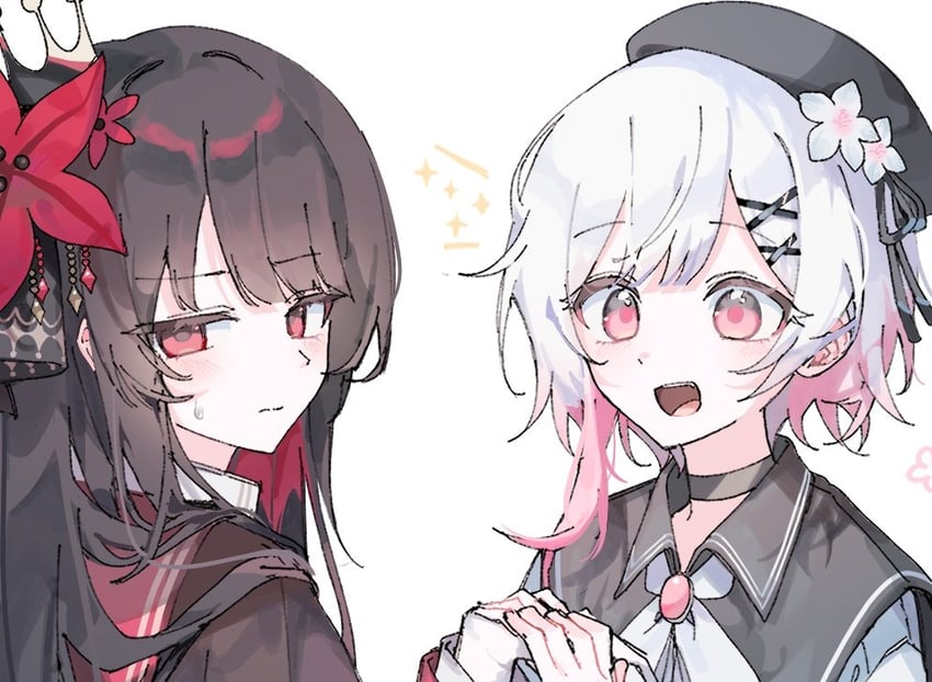 魔法少女的小镇审判、二阶堂博、樱庭绘麻 2名女孩 贝雷帽 黑色项圈 黑发 黑帽子